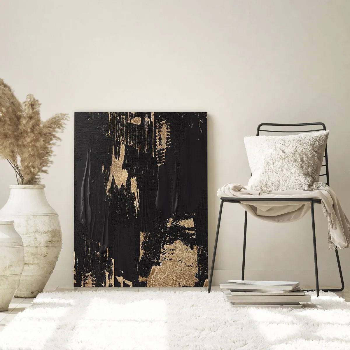 Glasbild - Bild auf glas - Abstrakte Komposition in Schwarz- und Goldtönen - 70x100cm - Spur einer Berührung - Moderne Wanddekoration für Wohnzimmer und Schlafzimmer ARTTOR