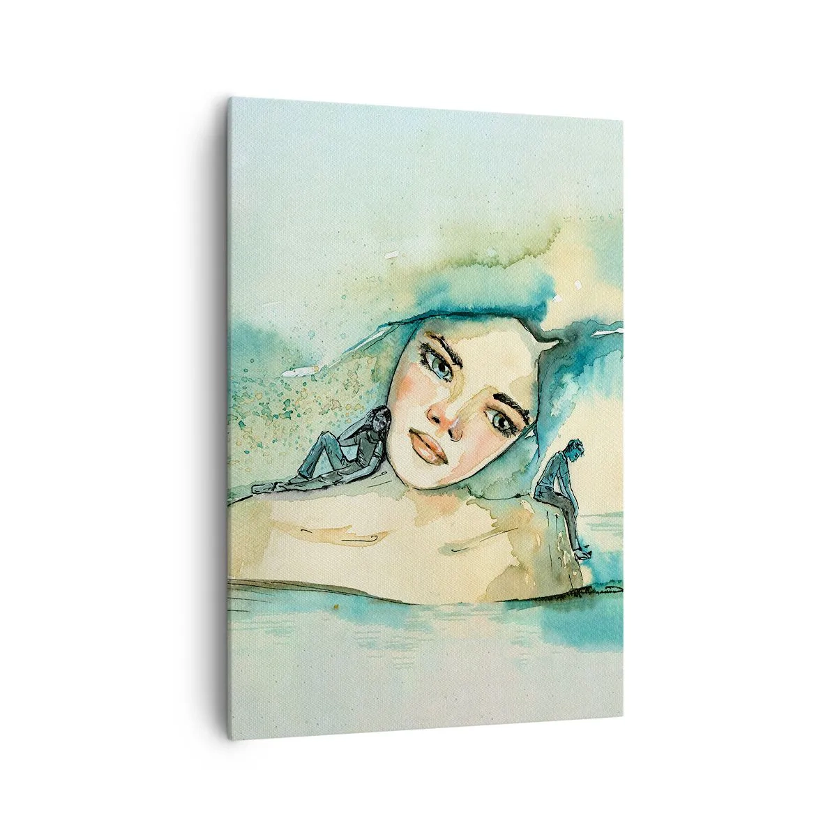 Bild auf Leinwand - Leinwandbild - Aquarell eines Frauengesichts mit reflektierendem Motiv - 70x100cm - Bin ich blau? - Moderne Wanddekoration für Wohnzimmer und Schlafzimmer ARTTOR