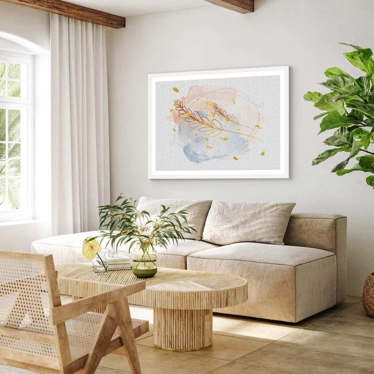 Poster in einem weißen Rahmen - Goldenr Hauch - 70x50 cm