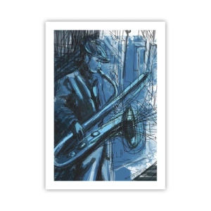 Poster - Künstlerische Skizze eines Saxophon spielenden Musikers - 50x70cm - Urbane Rhapsodie - Moderne Wanddekoration für Wohnzimmer und Schlafzimmer ARTTOR