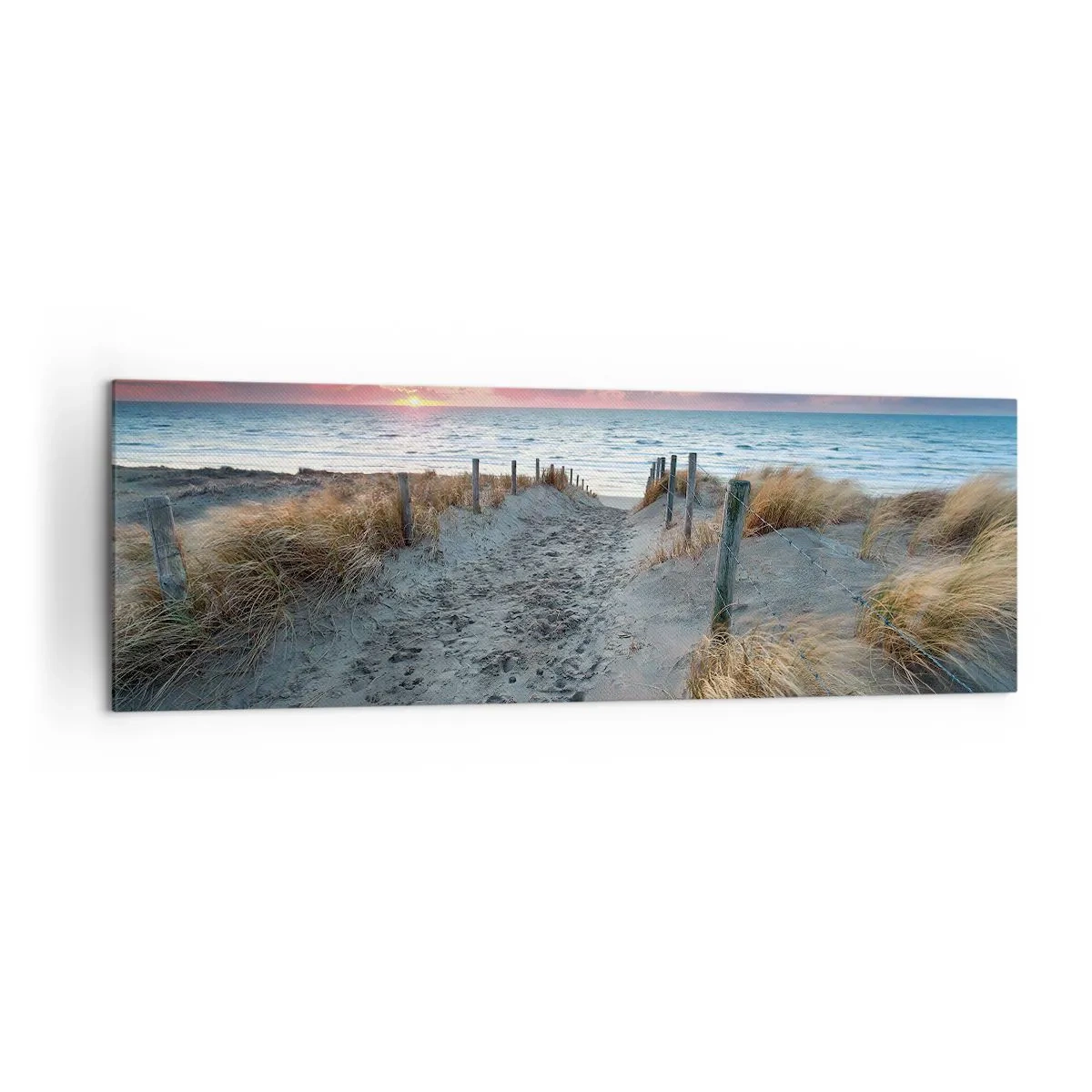 Bild auf Leinwand - Leinwandbild - Weg zum Strand bei Sonnenuntergang - 160x50cm - Du hast einen Regenbogen aus strahlendem Licht verschüttet ... - Moderne Wanddekoration für Wohnzimmer und Schlafzimmer ARTTOR
