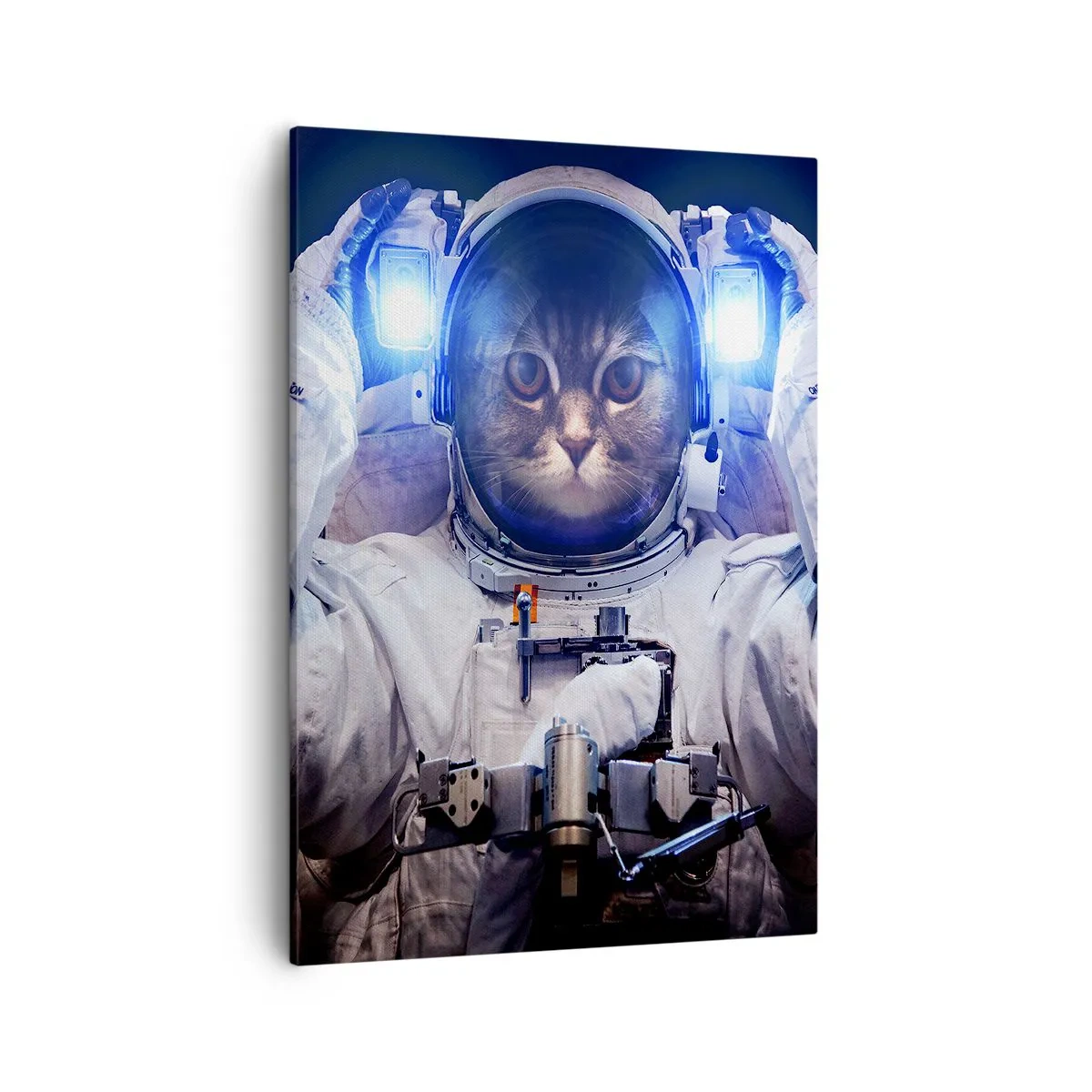 Bild auf Leinwand - Leinwandbild - Eine Katze im Astronautenanzug mit der Erde im Hintergrund und einem hellen Licht. - 50x70cm - Houston, du hast ein Problem - Moderne Wanddekoration für Wohnzimmer und Schlafzimmer ARTTOR