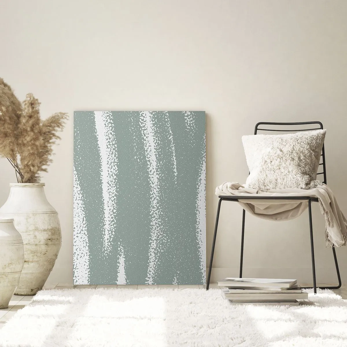 Glasbild - Bild auf glas - Winterwellen in Mint- und Weißtönen - 80x120cm - Abstraktion im Winterklima - Moderne Wanddekoration für Wohnzimmer und Schlafzimmer ARTTOR