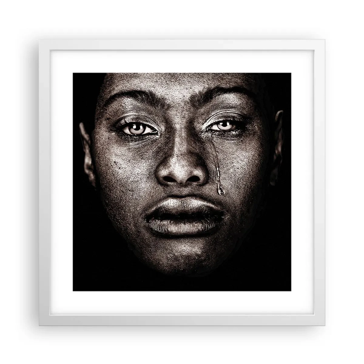 Poster in einem weißen Rahmen - Eine Träne - 40x40 cm