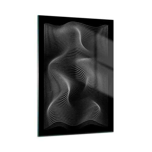 Glasbild - Bild auf glas - Hypnotisierende weiße Linien, die sich vor einem schwarzen Hintergrund kräuseln - 50x70cm - Lichttanz im Raum - Moderne Wanddekoration für Wohnzimmer und Schlafzimmer ARTTOR