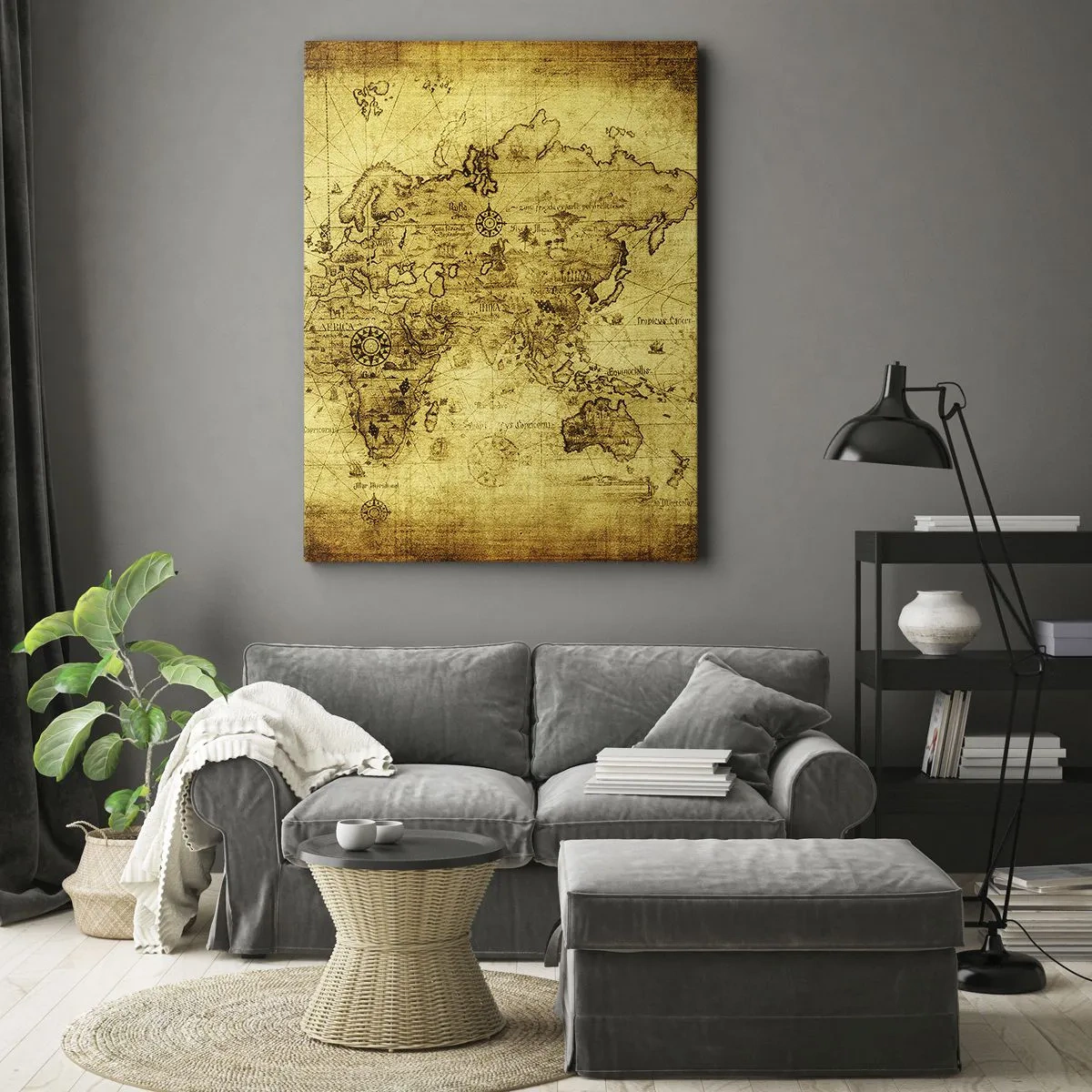 Bild auf Leinwand - Leinwandbild - Antike Vintage-Weltkarte - 50x70cm - Diese Welt ist seltsam - Moderne Wanddekoration für Wohnzimmer und Schlafzimmer ARTTOR
