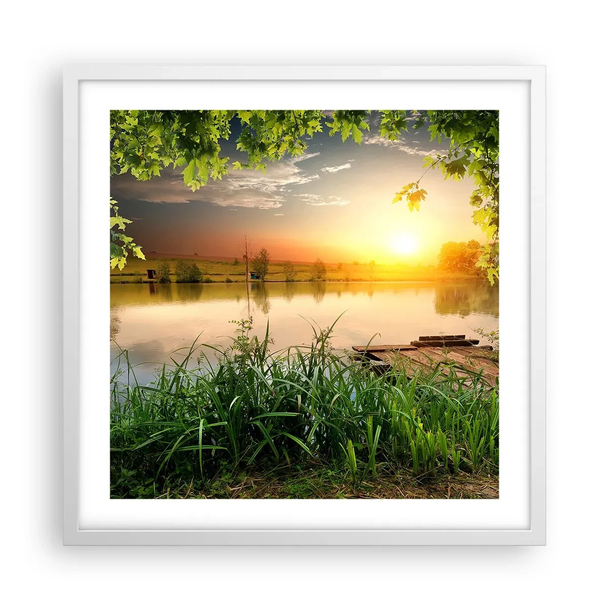Poster in einem weißen Rahmen - Landschaft in einem grünen Rahmen - 50x50 cm