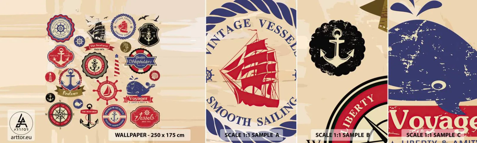 Fototapeten Muster Selbstklebend Deluxe Sticker - Segelbruderschaft - Nautisch, Anker, Kompass - 100x30 cm