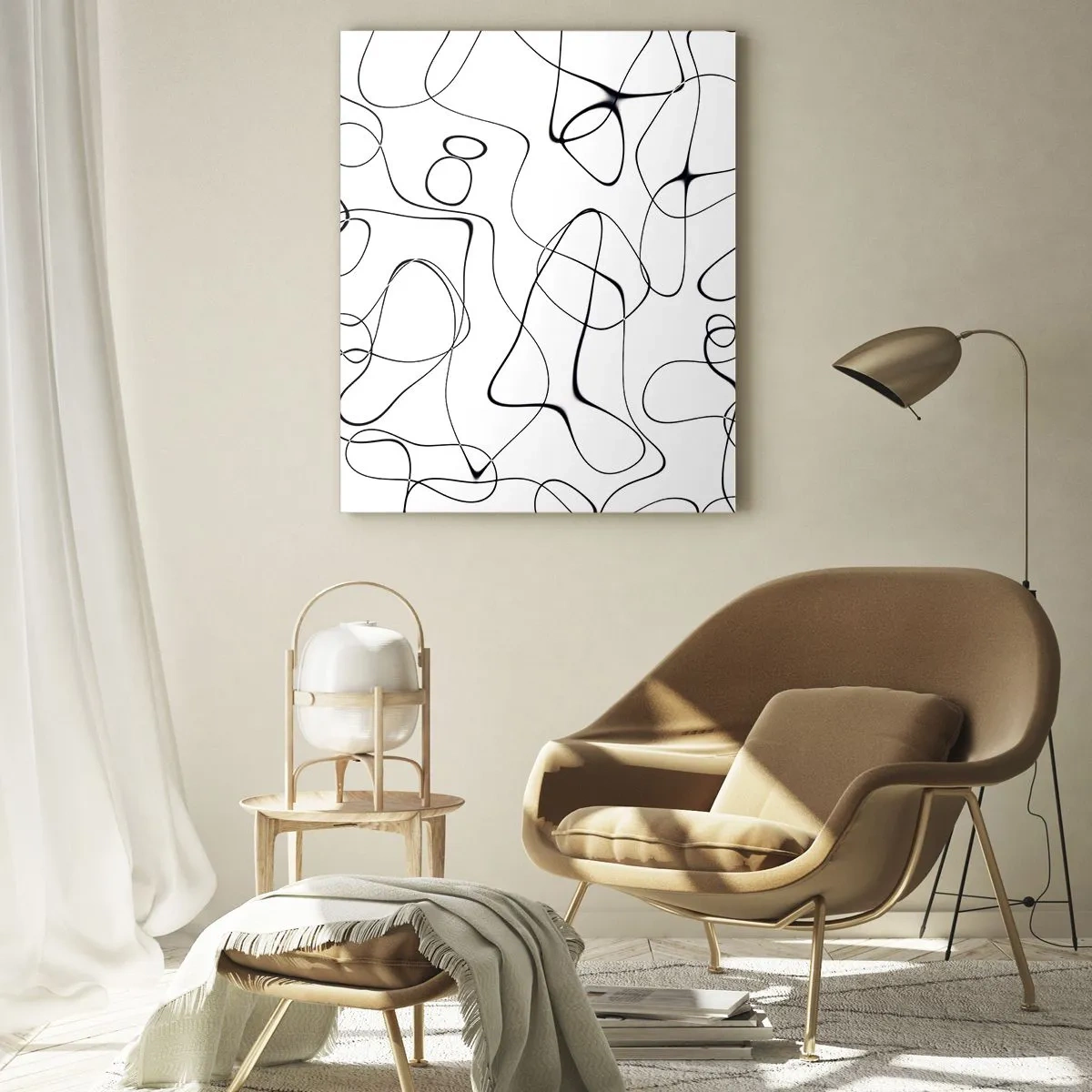 Glasbild - Bild auf glas - Abstrakte schwarze Linien auf weißem Hintergrund - 50x70cm - Lebenswege, Wechselfälle - Moderne Wanddekoration für Wohnzimmer und Schlafzimmer ARTTOR