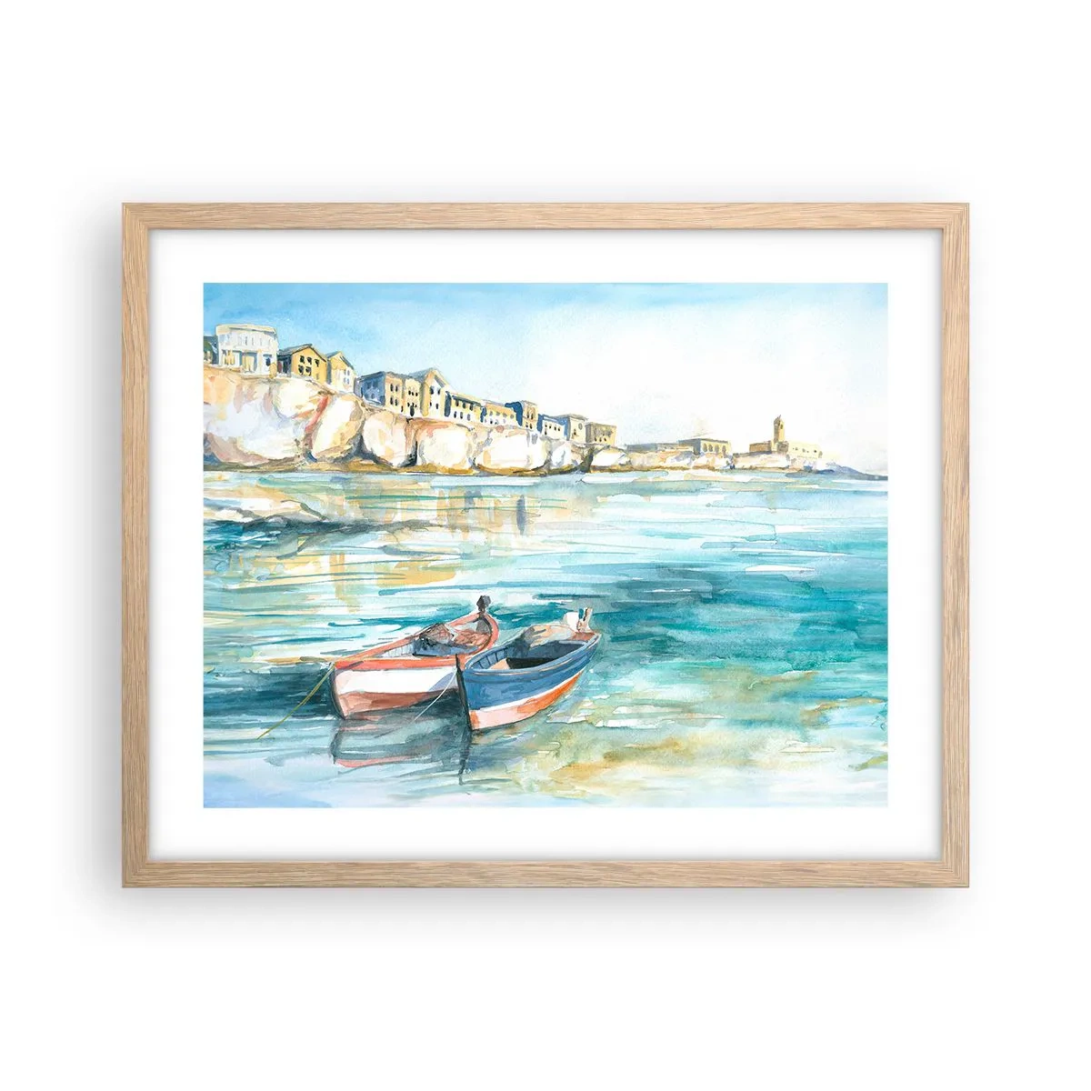 Poster in einem Rahmen aus heller Eiche - Landschaft in Azurblau - 50x40 cm