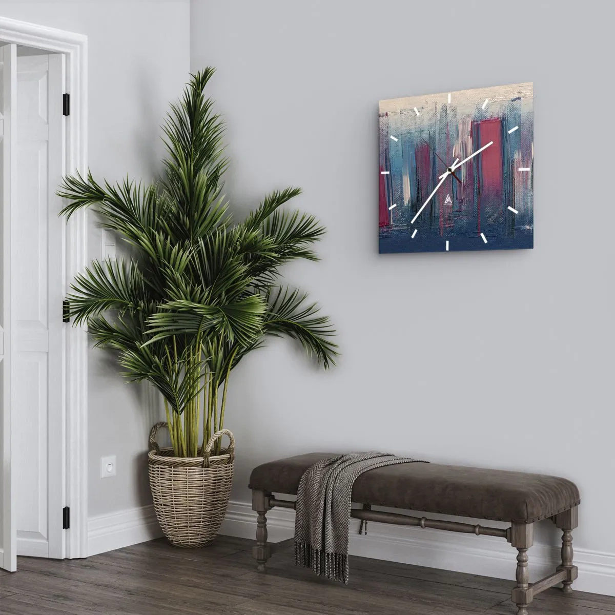 Wanduhr - Glasuhr - Vertikale Komposition in Blau und Rot - 30x30 cm