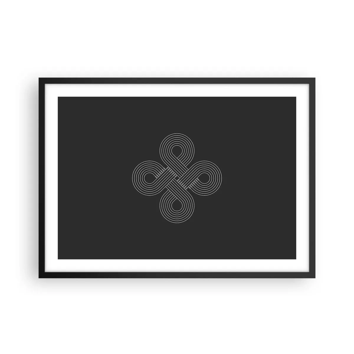 Poster in einem schwarzem Rahmen - Keltisches Muster im minimalistischen Stil auf schwarzem Hintergrund - 70x50cm - Im keltischen Geist - Moderne Wanddekoration für Wohnzimmer und Schlafzimmer ARTTOR