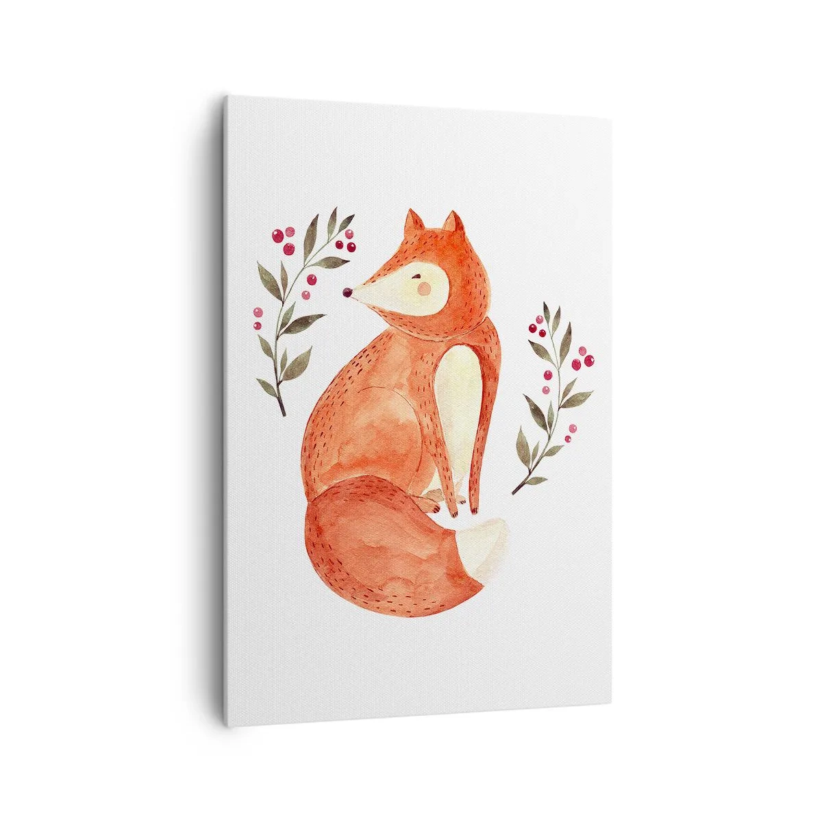 Bild auf Leinwand - Leinwandbild - Ein Aquarellfuchs, umgeben von Zweigen mit Beeren - 70x100cm - Kleine Rothaarige - Moderne Wanddekoration für Wohnzimmer und Schlafzimmer ARTTOR