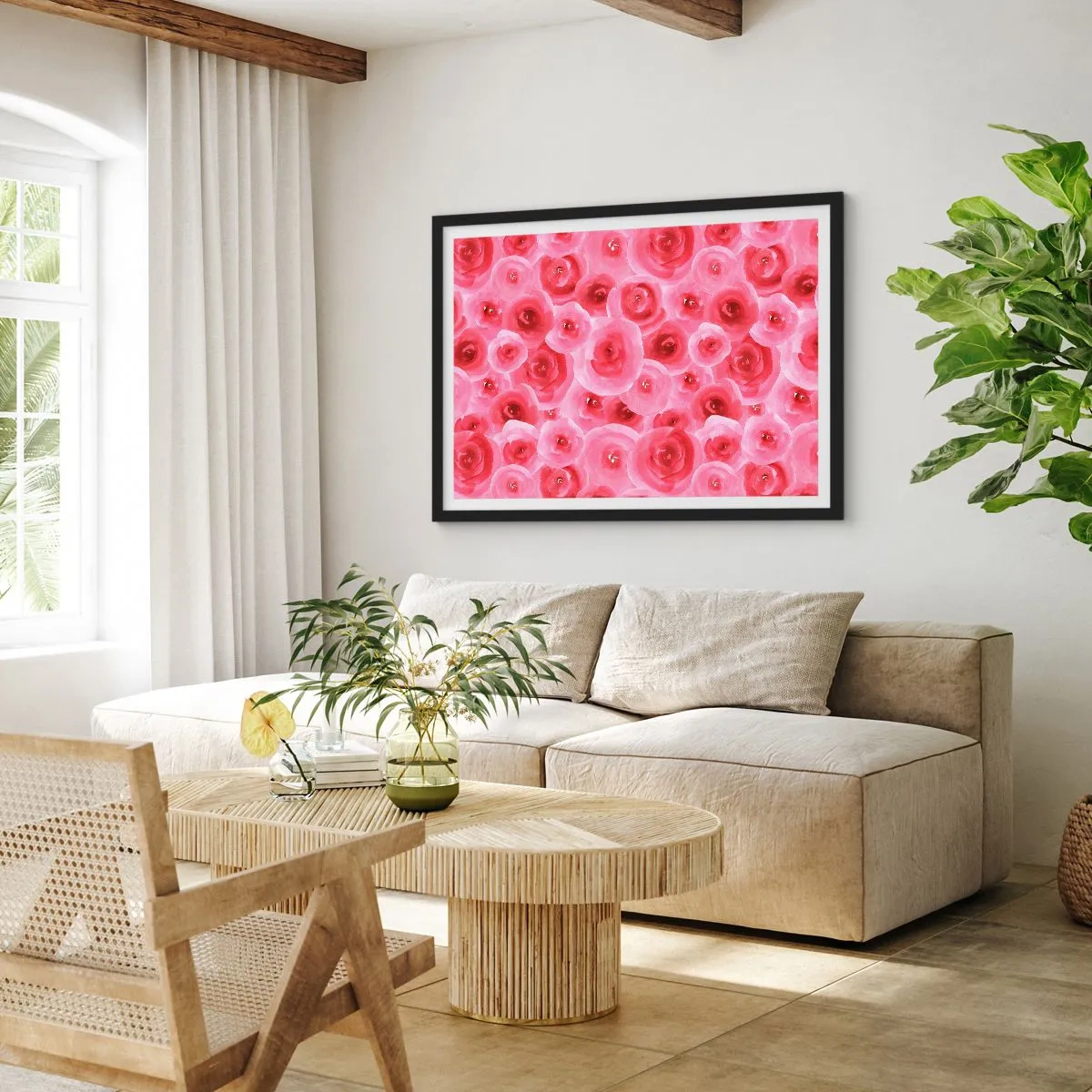 Poster in einem schwarzem Rahmen - Oben und unten Rosen - 91x61 cm