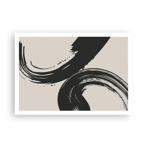 Poster - Dynamische Pinselstriche in Schwarz auf hellem Hintergrund - 100x70cm - Ausladend und kreisförmig - Moderne Wanddekoration für Wohnzimmer und Schlafzimmer ARTTOR