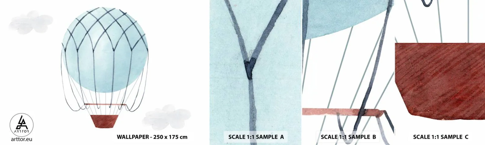 Fototapeten Muster Selbstklebend Deluxe Sticker - Ganz in den Wolken - Kinder, Ballon, Minimalismus - 100x30 cm