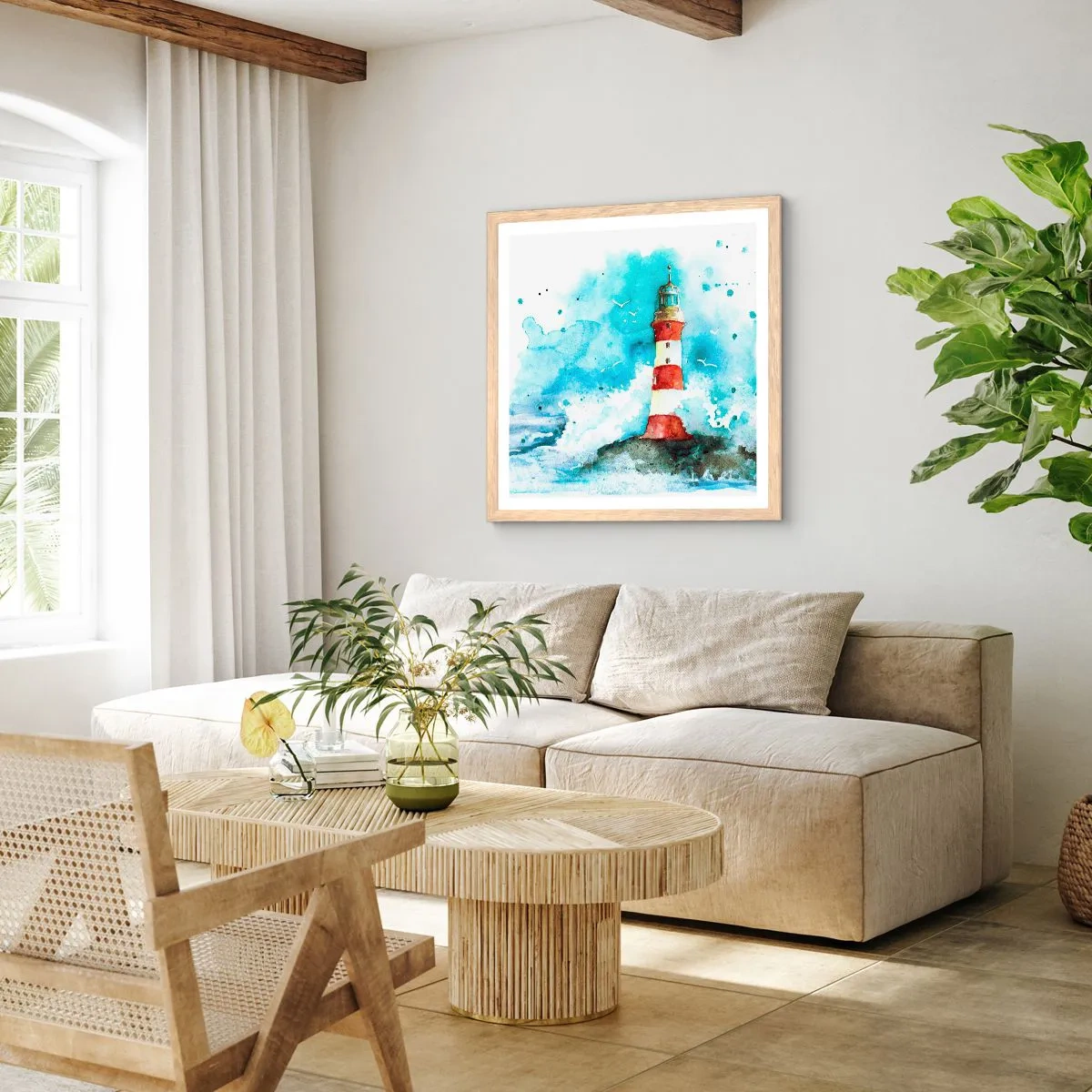 Poster in einem Rahmen aus heller Eiche - Einheit der Elemente - 60x60 cm