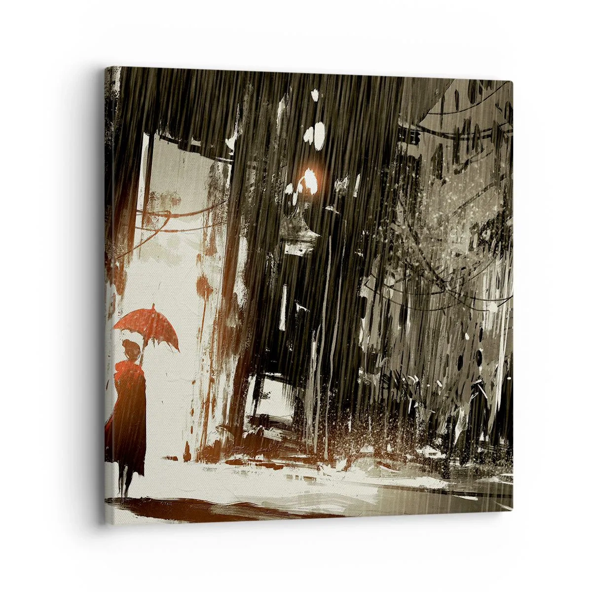 Bild auf Leinwand - Leinwandbild - Die Poesie des roten Regenschirms - 30x30 cm