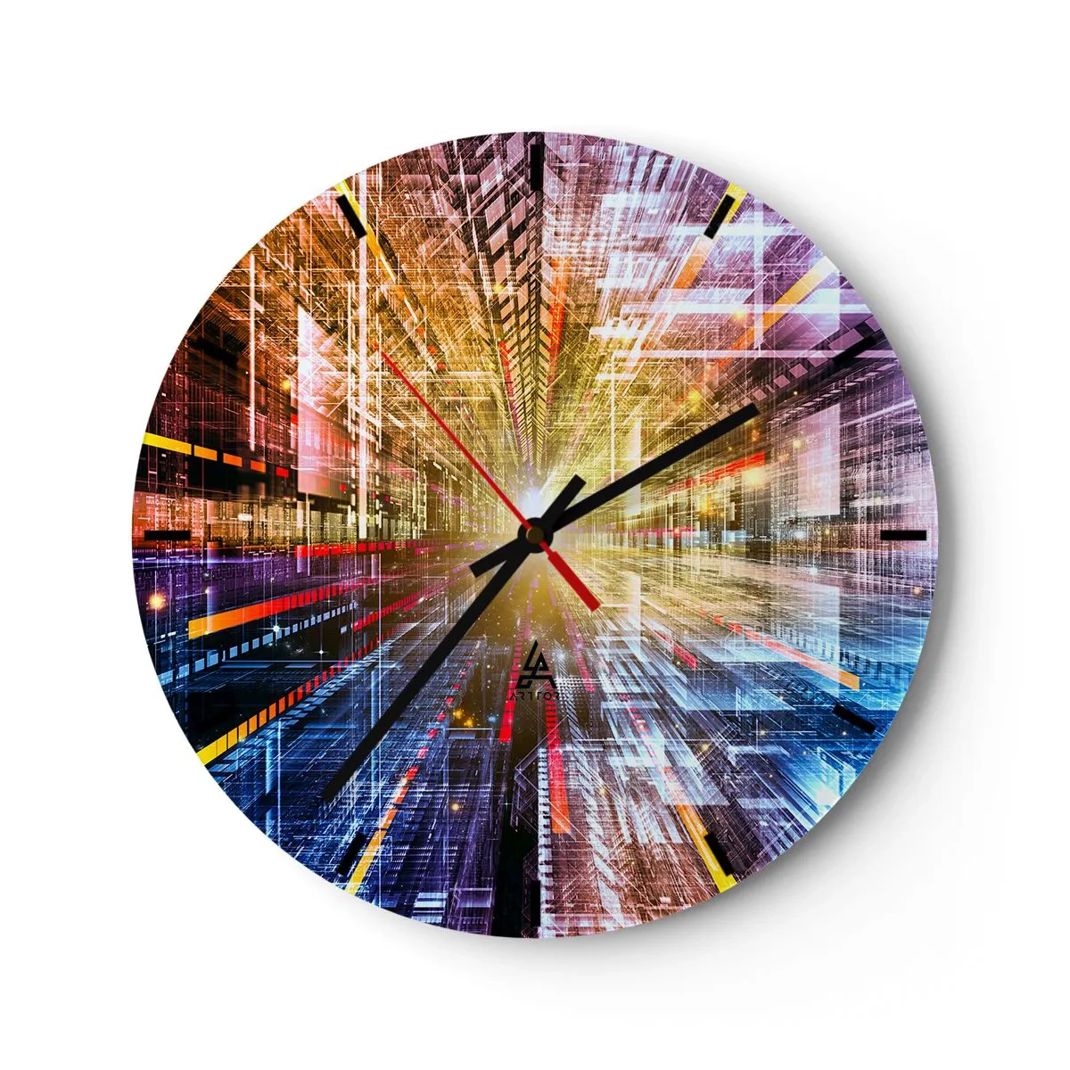 Wanduhr - Glasuhr - Eine abstrakte Vision der Stadt mit Lichteffekten und Farben - 30x30cm - Leuchtender Korridor - Moderne Wanddekoration für Wohnzimmer, Küche und Schlafzimmer ARTTOR