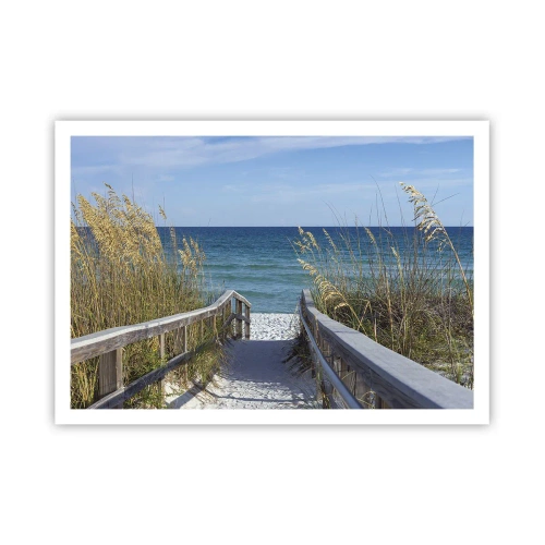 Poster - Weg zum Strand mit Meerblick - 100x70cm - In der Sonne, im Wind - Moderne Wanddekoration für Wohnzimmer und Schlafzimmer ARTTOR