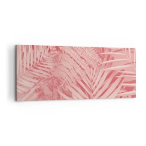 Bild auf Leinwand - Leinwandbild - Rosa tropische Blätter in einem zarten und minimalistischen Stil - 120x50cm - Rosa Konzept - Moderne Wanddekoration für Wohnzimmer und Schlafzimmer ARTTOR