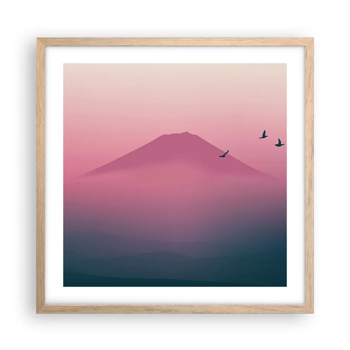 Poster in einem Rahmen aus heller Eiche - Wanderer über den Wolken - 50x50 cm
