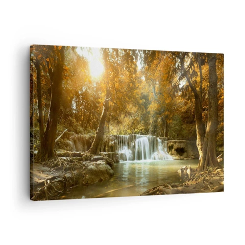 Bild auf Leinwand - Leinwandbild - Herbstlandschaft mit Wasserfall - 70x50cm - Parkkaskade - Moderne Wanddekoration für Wohnzimmer und Schlafzimmer ARTTOR