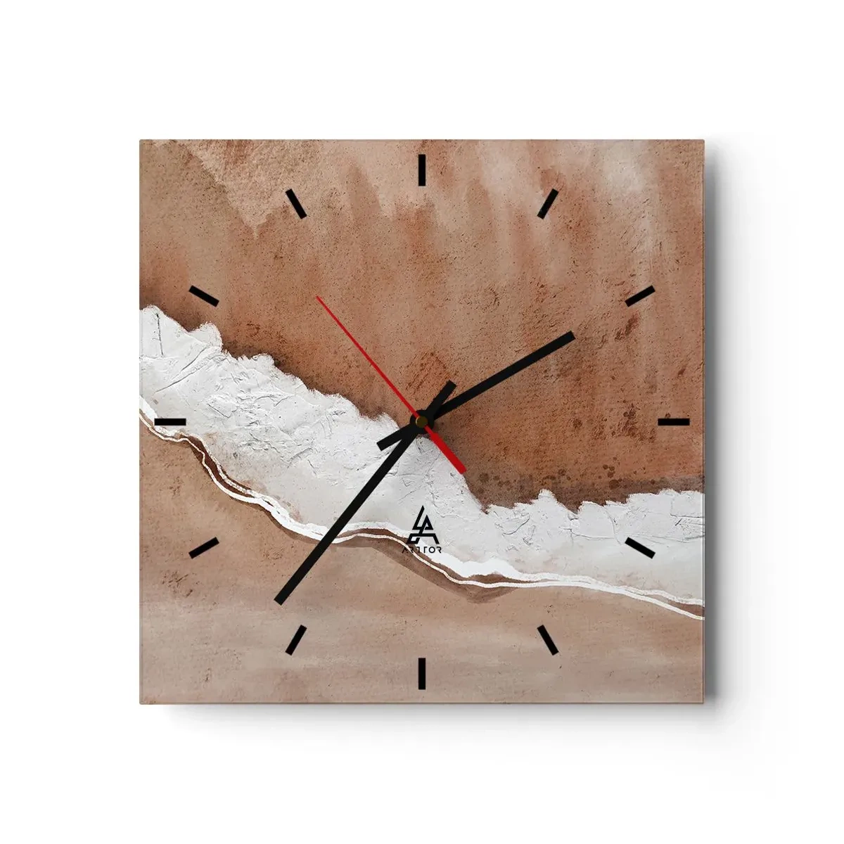 Wanduhr - Glasuhr - Sandstruktur mit weißen Akzenten - 30x30cm - In Farben der Erde - Moderne Wanddekoration für Wohnzimmer und Schlafzimmer ARTTOR