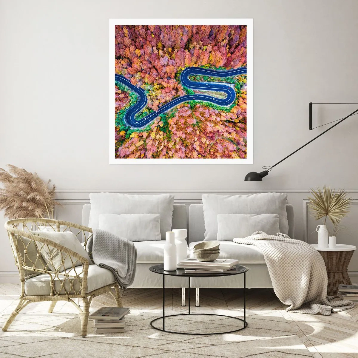 Poster - Kurvenreicher Weg durch den Wald - 40x40 cm