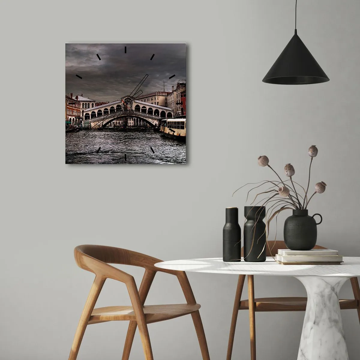 Wanduhr - Glasuhr - Das Versprechen eines venezianischen Abends - 40x40 cm