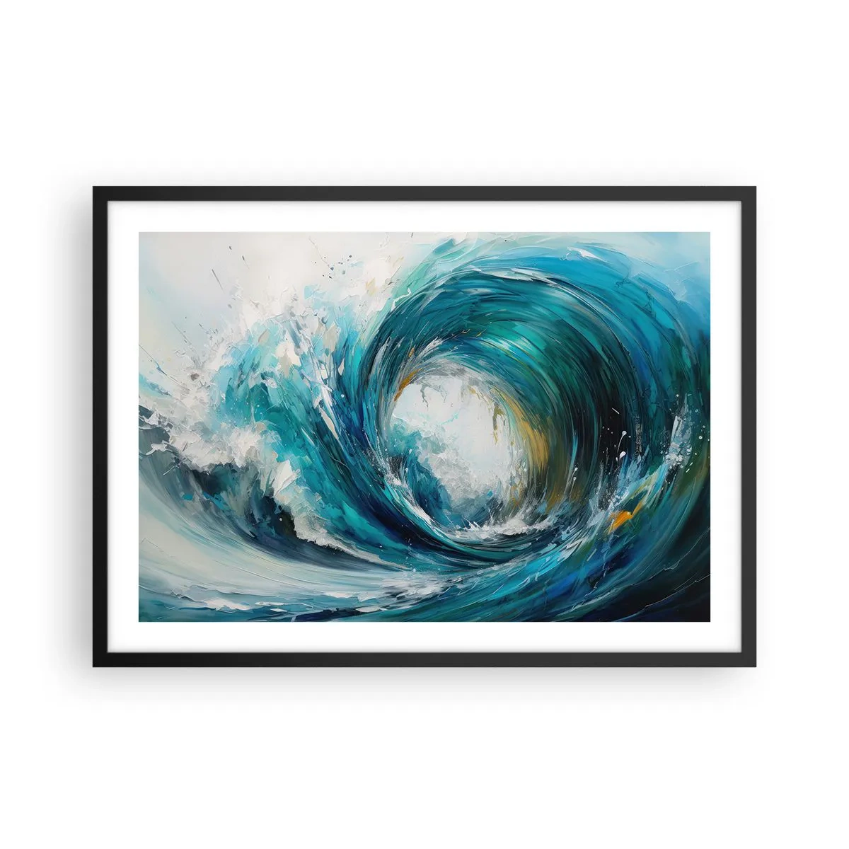 Poster in einem schwarzem Rahmen - Eine dynamische Welle in Blau- und Türkistönen - 70x50cm - Meeresportal - Moderne Wanddekoration für Wohnzimmer und Schlafzimmer ARTTOR