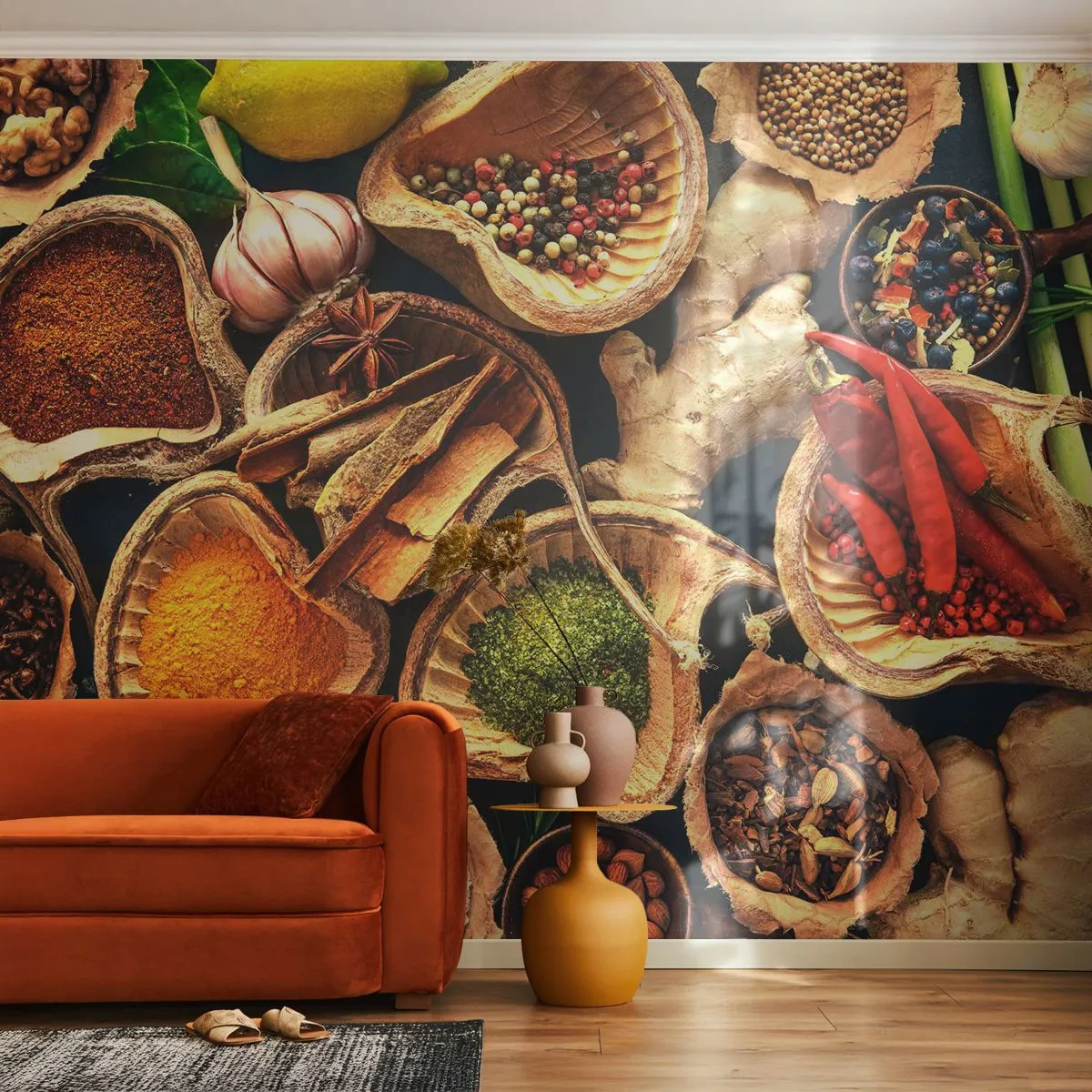 Selbstklebende Fototapete Deluxe Sticker - Nimm was du willst - Gastronomie, Getrocknete Kräuter, Gewürze - 250x175 cm