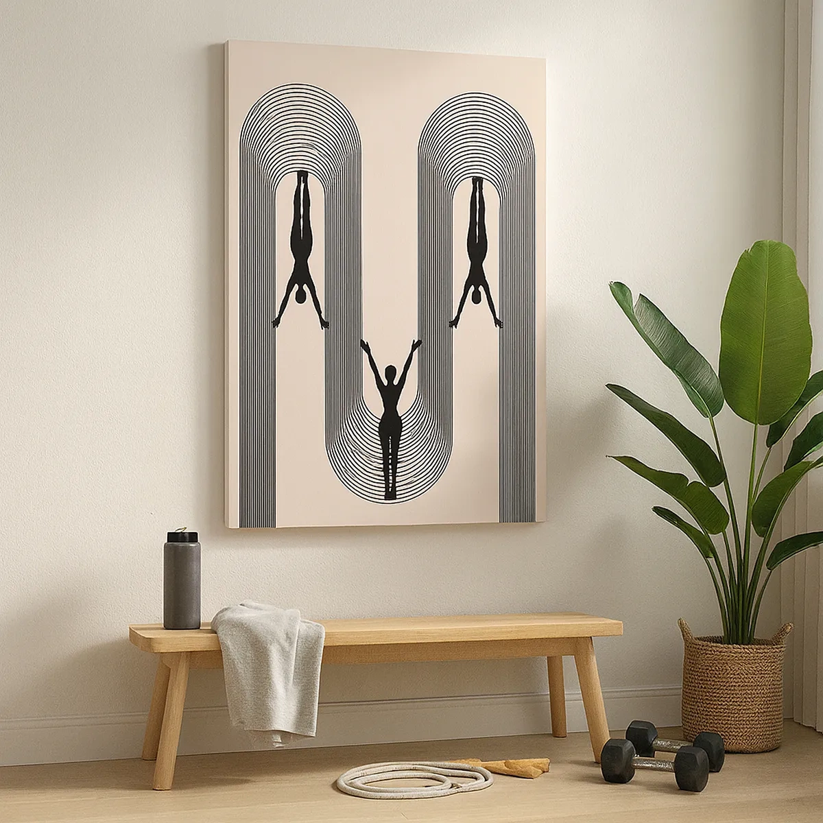 Bild auf Leinwand - Leinwandbild - Geometrische Silhouetten auf beigem Hintergrund - 50x70cm - Verkehrt herum - Moderne Wanddekoration für Wohnzimmer und Schlafzimmer ARTTOR