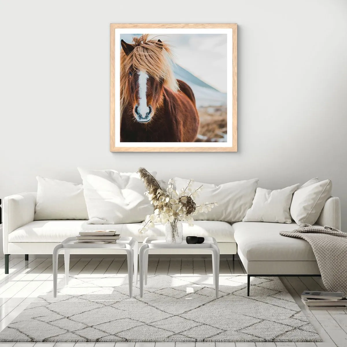 Poster in einem Rahmen aus heller Eiche - Spürst du die Freiheit? - 40x40 cm