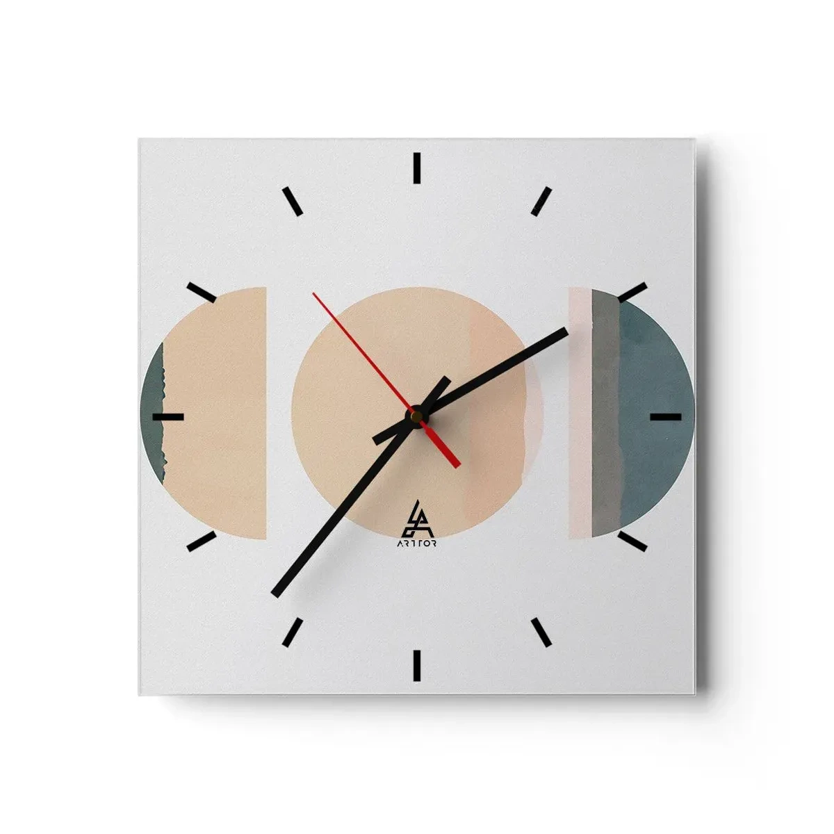 Wanduhr - Glasuhr - Abstrakte geometrische Formen in Pastellfarben - 30x30cm - Ein Rad hinter dem anderen… - Moderne Wanddekoration für Wohnzimmer und Schlafzimmer ARTTOR