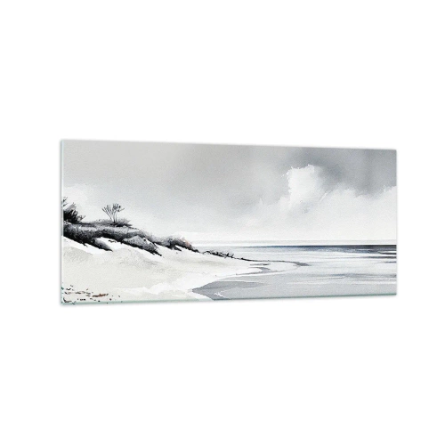 Glasbild - Bild auf glas - Ein Strand in gedämpften Grau- und Blautönen - 120x50cm - Für immer zusammen - Moderne Wanddekoration für Wohnzimmer und Schlafzimmer ARTTOR