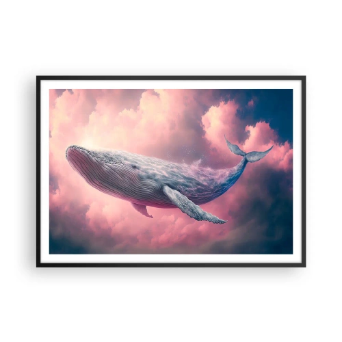 Poster in einem schwarzem Rahmen - Ein Wal, der bei Sonnenuntergang in den Wolken schwebt - 100x70cm - Reibe deine Augen - Moderne Wanddekoration für Wohnzimmer und Schlafzimmer ARTTOR