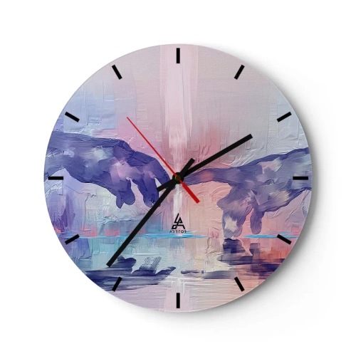 Wanduhr - Glasuhr - Zwei Hände in Pastellabstraktion, inspiriert von der Kunst - 30x30cm - Göttlicher Funke des Lebens - Moderne Wanddekoration für Wohnzimmer, Küche und Schlafzimmer ARTTOR