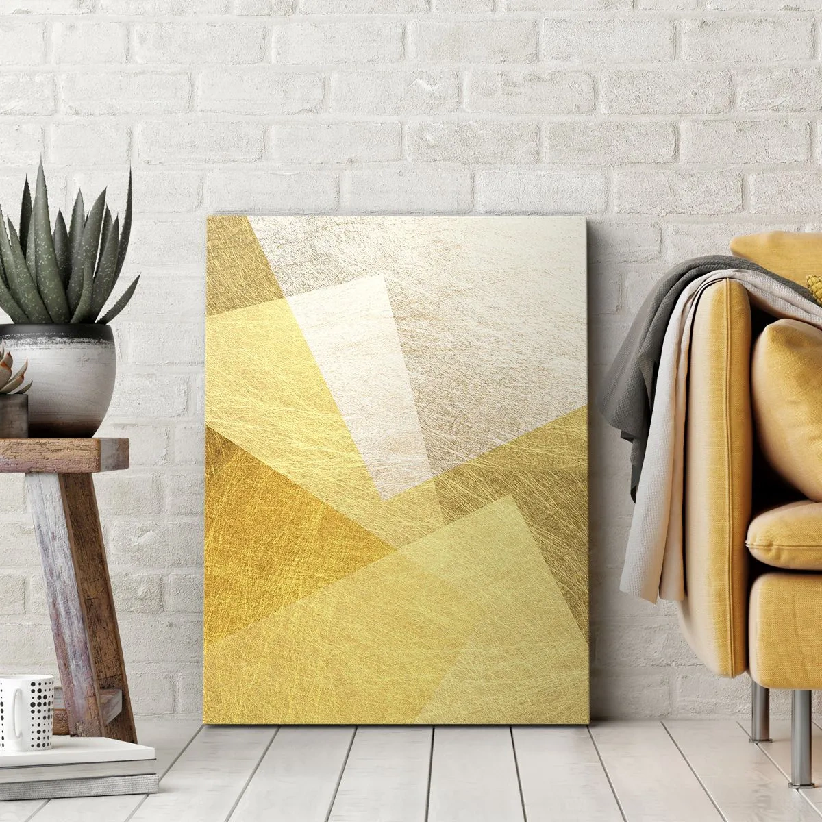 Bild auf Leinwand - Leinwandbild - Geometrische Formen in Gold und hellen Farbtönen - 50x70cm - Geometriewetter - Moderne Wanddekoration für Wohnzimmer und Schlafzimmer ARTTOR