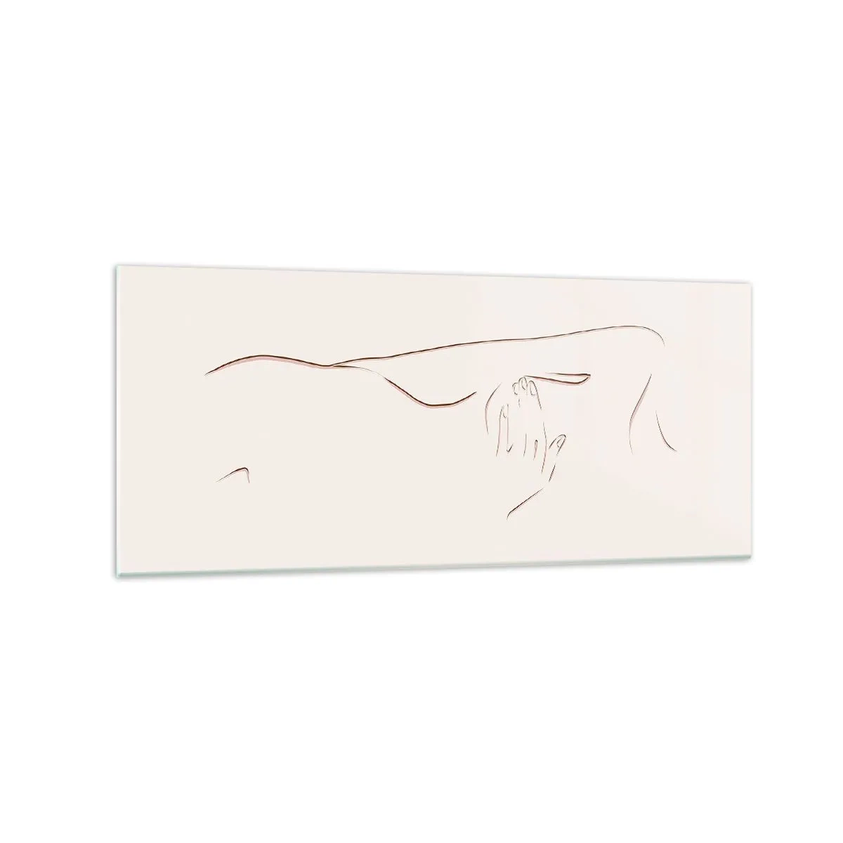 Glasbild - Bild auf glas - Eine subtile Strichzeichnung einer Silhouette vor einem hellen Hintergrund - 120x50cm - Die Form des Verlangens - Moderne Wanddekoration für Wohnzimmer und Schlafzimmer ARTTOR