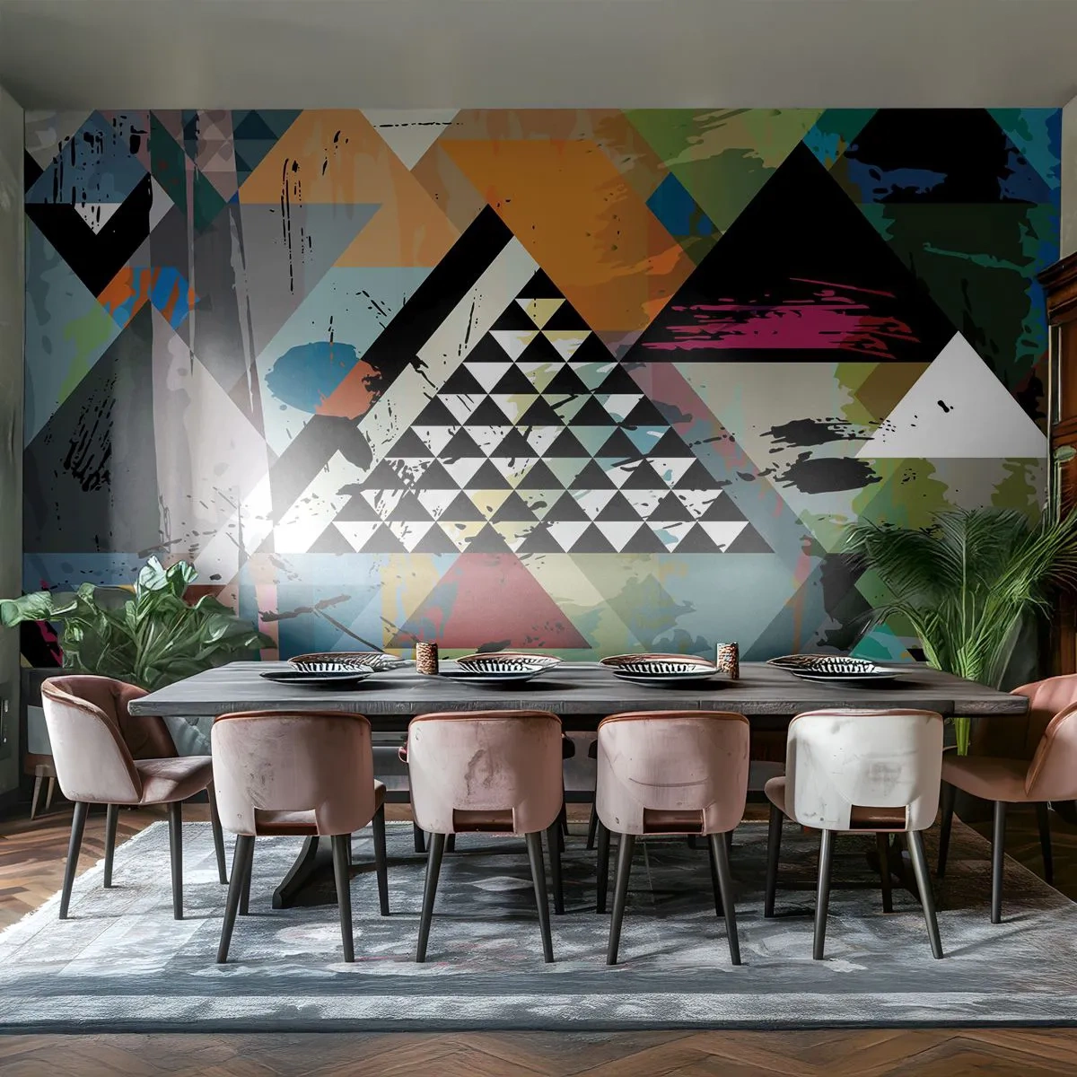 Fototapete Premium Sand - Abstrakte geometrische Komposition mit Dreiecken - 100x70cm - Wie einfach ist es - Moderne Wanddekoration für Wohnzimmer und Schlafzimmer ARTTOR