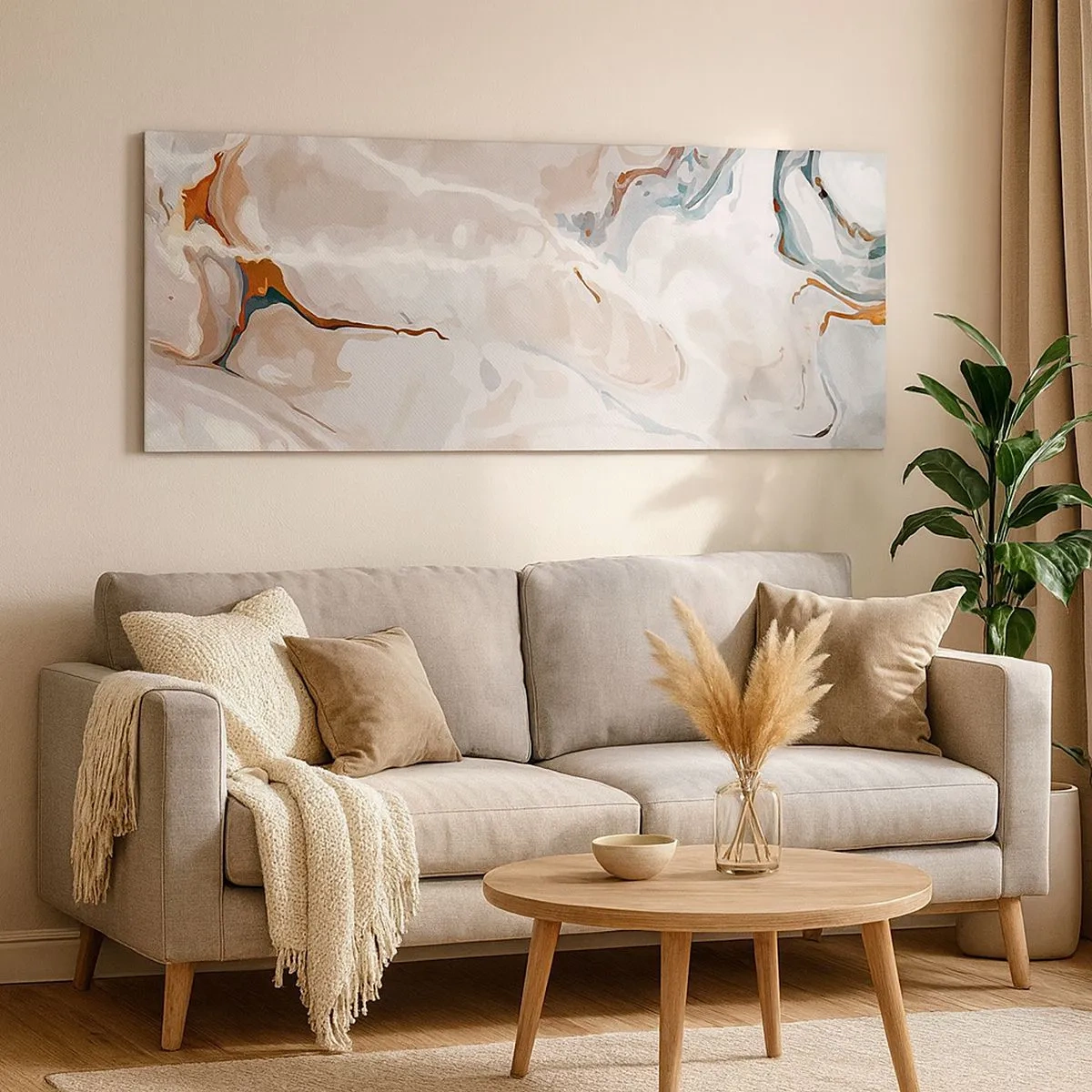 Bild auf Leinwand - Leinwandbild - Blau schlängelt sich unter dem Weiß - 100x40 cm