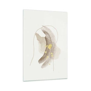 Glasbild - Bild auf glas - Eine abstrakte Komposition in Beige- und Goldtönen. - 80x120cm - Im Weltraum begegnet - Moderne Wanddekoration für Wohnzimmer und Schlafzimmer ARTTOR