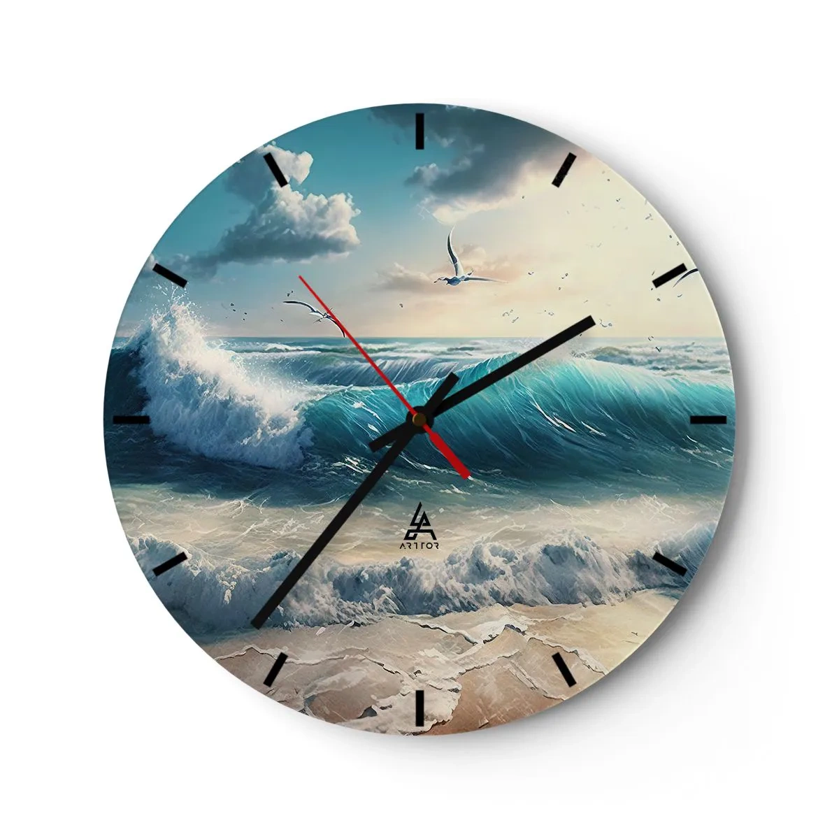 Wanduhr - Glasuhr - Raue Meereswellen brechen gegen den Sandstrand - 30x30cm - Es summt nur für dich - Moderne Wanddekoration für Wohnzimmer, Küche und Schlafzimmer ARTTOR