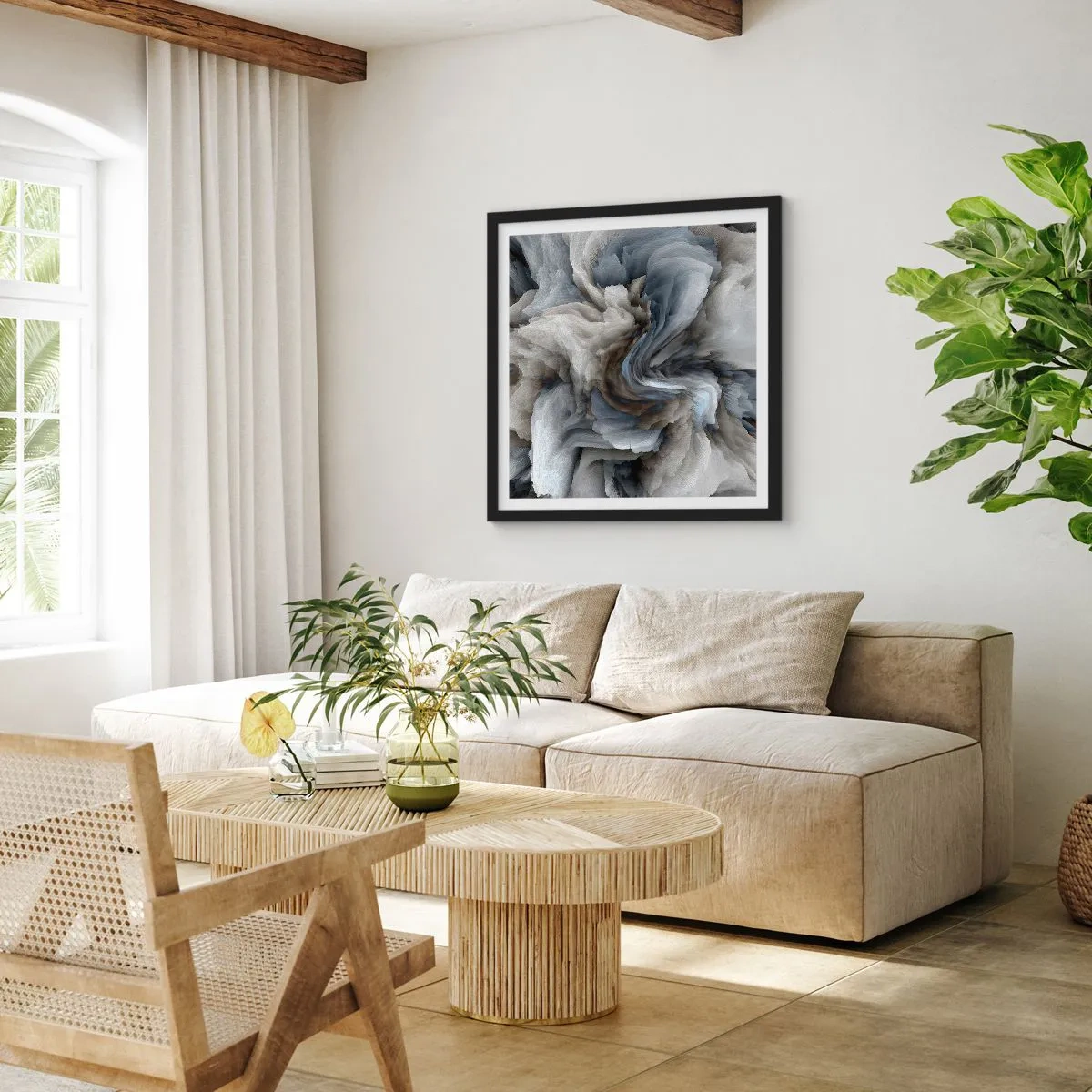 Poster in einem schwarzem Rahmen - Stein und Blume - 60x60 cm