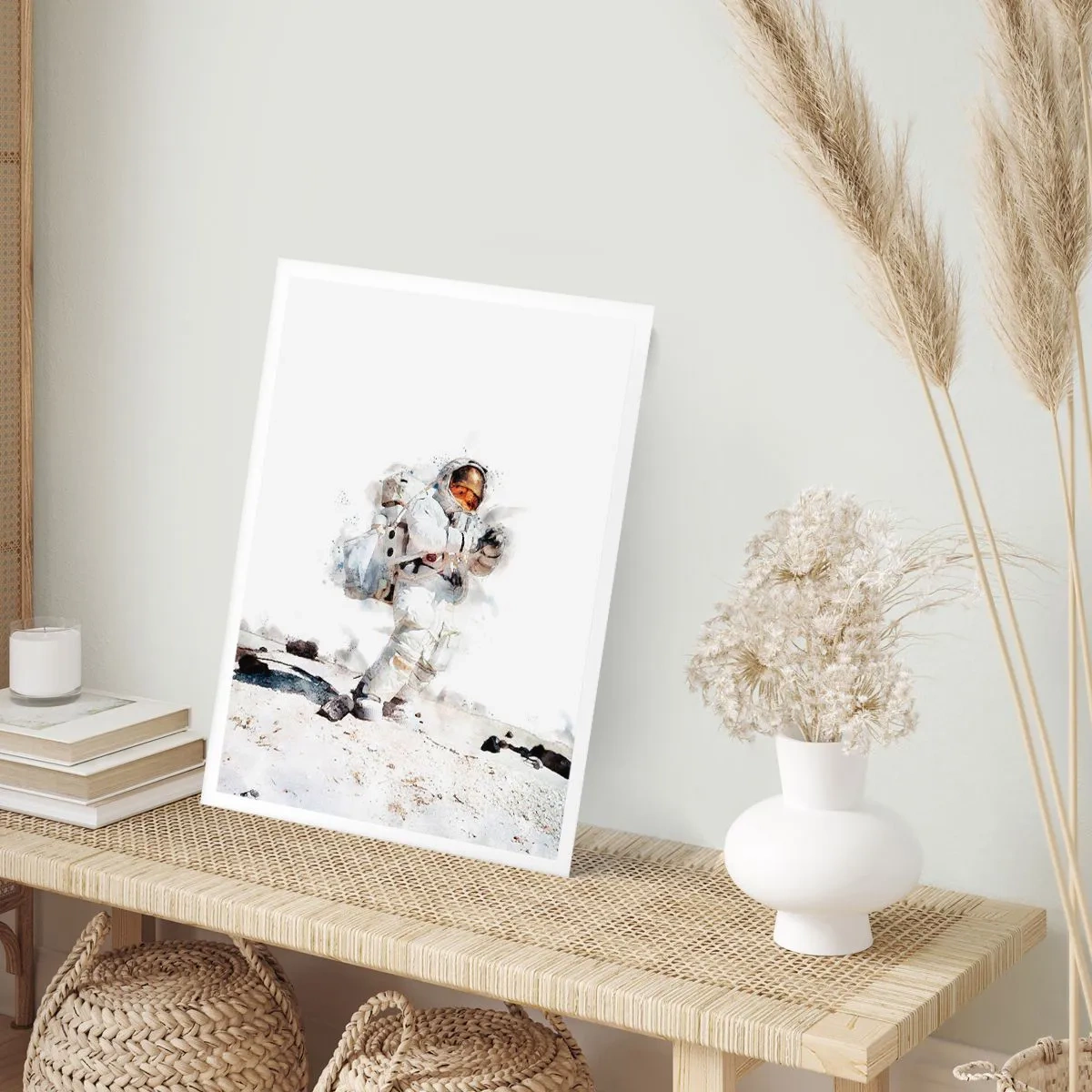 Poster - Ein Astronaut im Raumanzug auf der Mondoberfläche - 50x70cm - Bote der Erde - Moderne Wanddekoration für Wohnzimmer und Schlafzimmer ARTTOR
