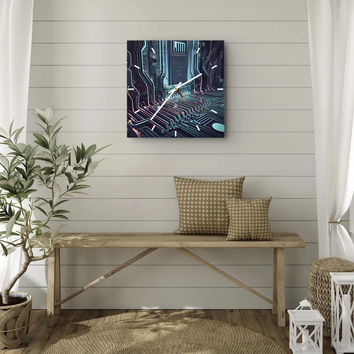 Wanduhr - Glasuhr - Technologische Leiterplatte mit beleuchteten Spuren - 30x30cm - Ich denke nur… - Moderne Wanddekoration für Wohnzimmer und Schlafzimmer ARTTOR