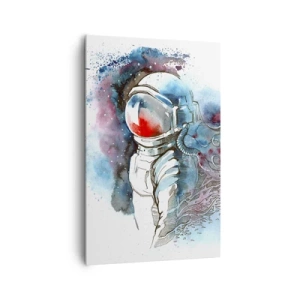Bild auf Leinwand - Leinwandbild - Ein Kosmonaut in einem dynamischen Aquarell mit kosmischen Details - 80x120cm - Allein mit Platz - Moderne Wanddekoration für Wohnzimmer und Schlafzimmer ARTTOR
