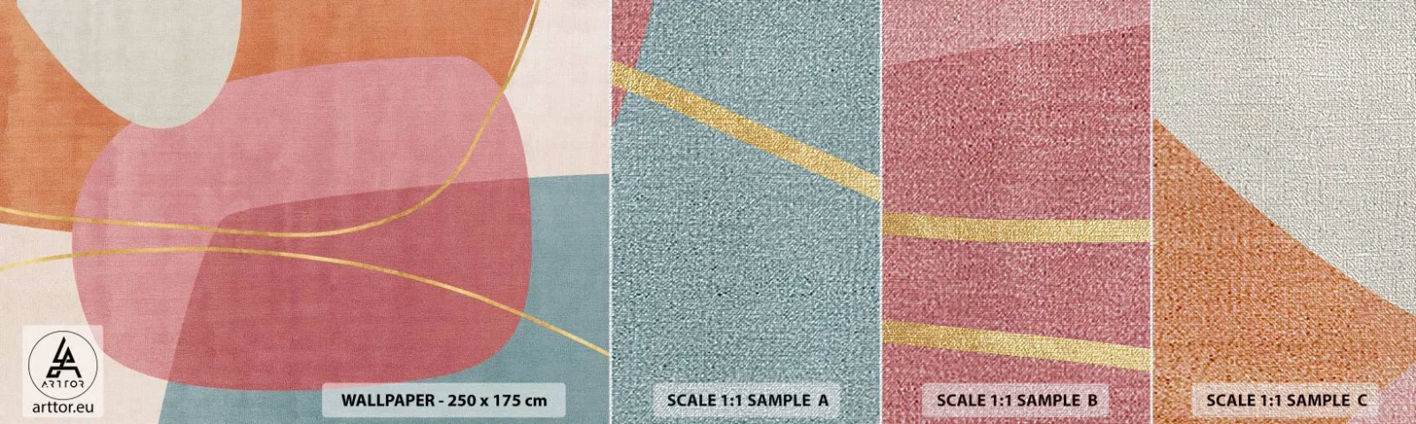Fototapeten Muster Premium Canvas - Pastellkomposition mit Goldfaden - Abstraktion, Minimalismus, Formen - 100x30 cm