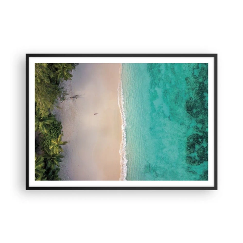 Poster in einem schwarzem Rahmen - Luftaufnahme eines tropischen Strandes mit türkisfarbenem Wasser - 100x70cm - Paradiesstrand - Moderne Wanddekoration für Wohnzimmer und Schlafzimmer ARTTOR